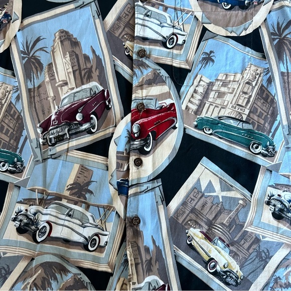 Vintage- Men's Short Sleeve Shirt - Blue Multi Car Print - Picture 2 of 6